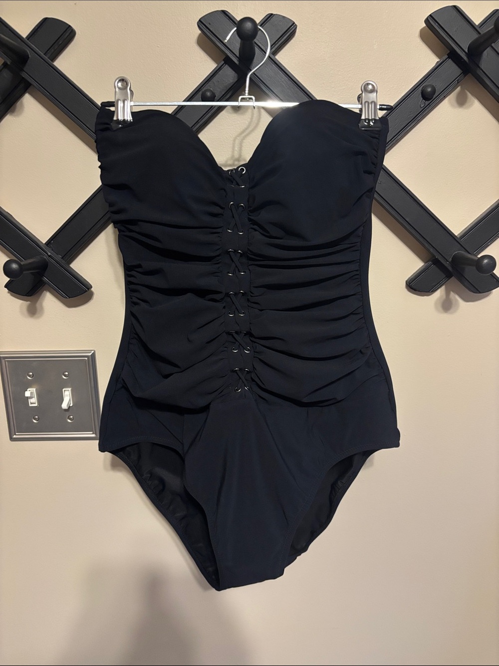NWOT Profile By Gottex Black Lace-Up One-Piece Swimsuit